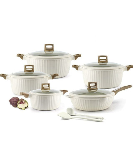 أوسفي طقم قدور طهي جرانيت 12 قطعة - أبيض عاجي