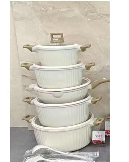 أوسفي طقم قدور طهي جرانيت 12 قطعة - أبيض عاجي