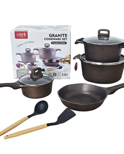أوسفي طقم قدور طهي جرانيت مكون من 11 قطعة