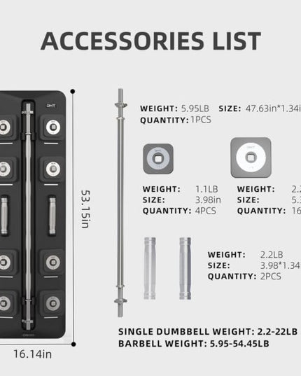 مجموعة دامبل مع بار متغير وزن 25كيلو لون اسودD600